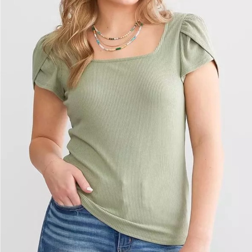 Daytrip Sage Ribbed Short Sleeve Top